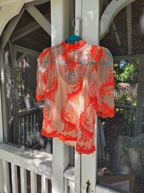 Alice McCall Honeymoon lace nude sheer overlay top in Orange